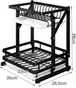 TammaT - Afdruiprek Met Lekbak 2 Laags – Inklapbaar - Afwasrek – Met 2 Lekbakken – Extra Accessories Voor Servies En Snijplanken - RVS - 38x35x26,5cm -Afwasgereedschap Winkel 1037x1200