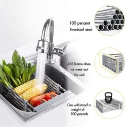 IBright Verstelbare Keukenrek - Gootsteen Mand - Afdruiprek – Vergiet – Verstelbaar In Lengte - Uitschuifbaar - RVS Grijs -Afwasgereedschap Winkel 1174x1200