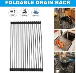 IBright Oprolbare Afdruiprek - Pannen Rooster Hittebestendig - Afdruiprooster - Pannenonderzetter - RVS Zwart 12 IBright Oprolbare Afdruiprek - Pannen Rooster Hittebestendig - Afdruiprooster - Pannenonderzetter - RVS Zwart -Afwasgereedschap Winkel 1200x1155 1