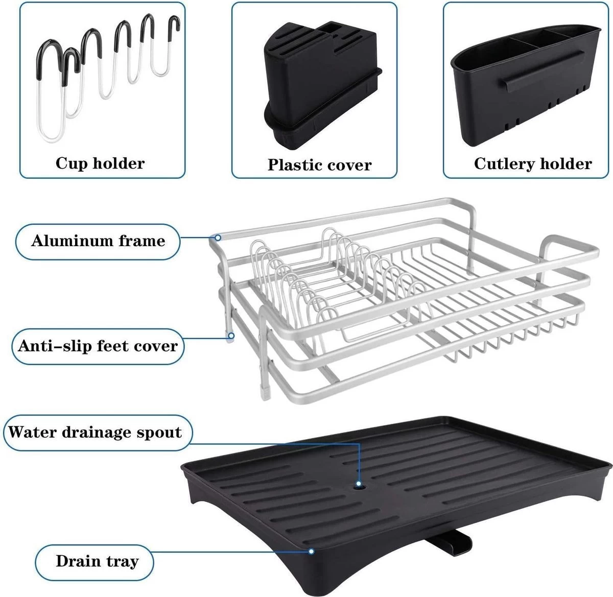 Doogo® Afdruiprek Met Bestekkorf En Lekbak Voor Keukenborden En Bestek Afdruiprek Met Draaibare Uitloop 5 Doogo® Afdruiprek Met Bestekkorf En Lekbak Voor Keukenborden En Bestek Afdruiprek Met Draaibare Uitloop - Afbeelding 3