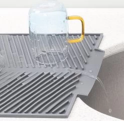 Navaris Siliconen Droogmat Met Afvoer - Aanrecht Droogmat Voor Afwas, Borden, Bestek, Glazen - Grijs -Afwasgereedschap Winkel 1200x1171 1