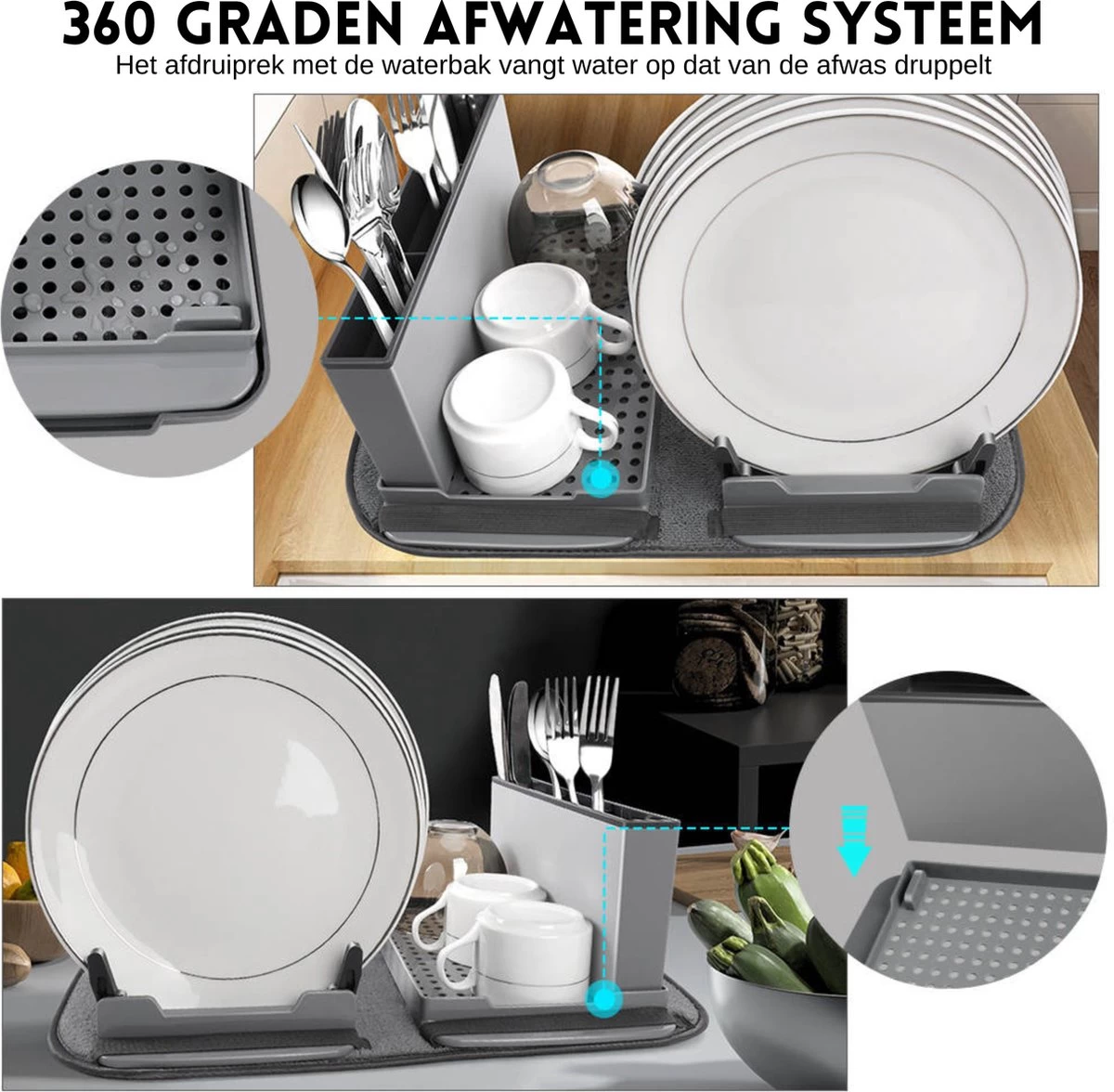 Afdruiprek Met Lekbak - Inclusief Afdruipmat - Opvouwbaar - Afwasrek Met Uitneembare Bestekhouder - Voor Bestek, Borden, Pannen En Schalen 6 Afdruiprek Met Lekbak - Inclusief Afdruipmat - Opvouwbaar - Afwasrek Met Uitneembare Bestekhouder - Voor Bestek, Borden, Pannen En Schalen - Afbeelding 4