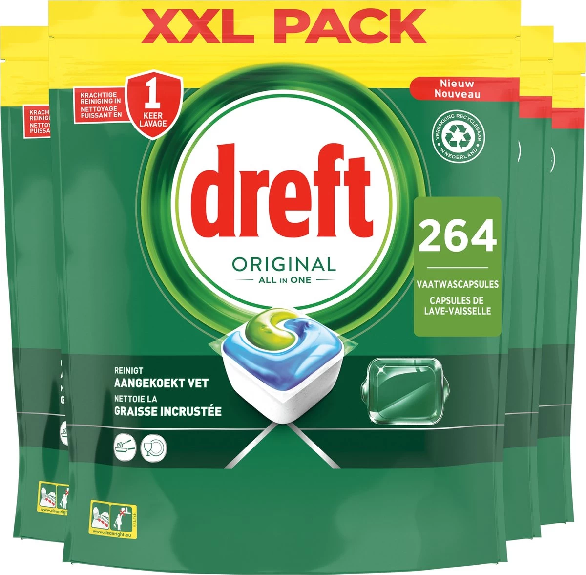Dreft Original All In One Vaatwastabletten - Voordeelverpakking 4 X 66 Stuks