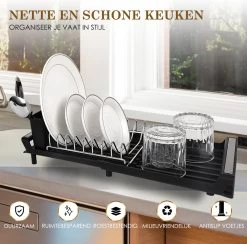 MIRI Afdruiprek – Afwasrek – Uitschuifbaar – Met Lekbak In Gootsteen – Afwas – Roestvrij Staal – Zwart -Afwasgereedschap Winkel 1200x1183