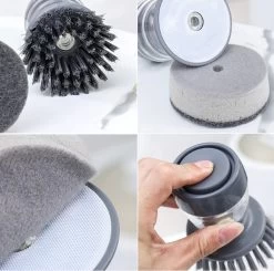 Afwasborstel Met Zeepdispenser – Met 3 Verschillende Opzet Stukken – Inclusief Houder – Grijs – Afwas Borstel Zeepreservoir – Zeep Handborstel – Doseerpomp – Afwasmiddel Dispenser – Navulbaar -Afwasgereedschap Winkel 1200x1189 4