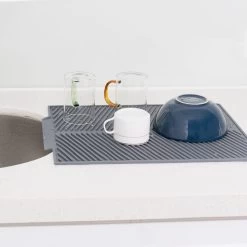 Navaris Siliconen Droogmat Met Afvoer - Aanrecht Droogmat Voor Afwas, Borden, Bestek, Glazen - Grijs -Afwasgereedschap Winkel 1200x1200 311