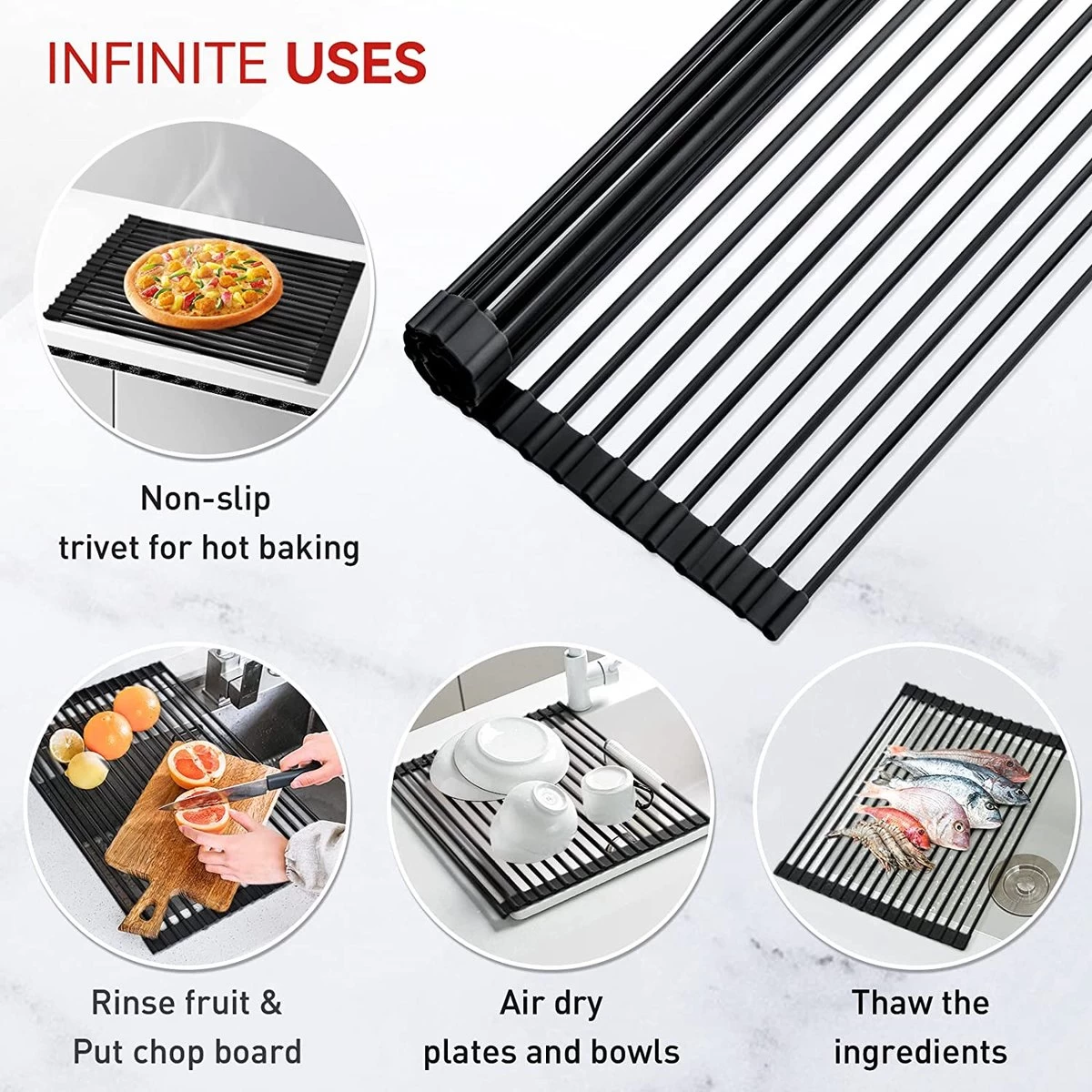 BOTC Afdruiprek - Verstelbaar - Afdruipmat Voor Afwas - Pannenonderzetter - Opvouwbaar 10 BOTC Afdruiprek - Verstelbaar - Afdruipmat Voor Afwas - Pannenonderzetter - Opvouwbaar - Afbeelding 8