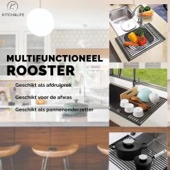 Kitch&Life Afdruiprek Oprolbaar - Mat Zwart - Pannenonderzetter - Afdruipmat - Keukenrek 3-in-1 -Afwasgereedschap Winkel 1200x1200 331