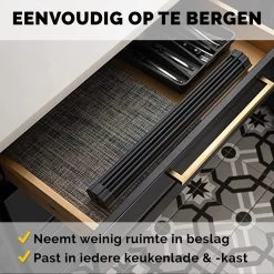 Kitch&Life Afdruiprek Oprolbaar - Mat Zwart - Pannenonderzetter - Afdruipmat - Keukenrek 3-in-1 -Afwasgereedschap Winkel 1200x1200 334