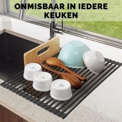 Kitch&Life Afdruiprek Oprolbaar - Mat Zwart - Pannenonderzetter - Afdruipmat - Keukenrek 3-in-1 -Afwasgereedschap Winkel 1200x1200 335