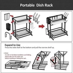 TammaT - Afdruiprek Met Lekbak 2 Laags – Inklapbaar - Afwasrek – Met 2 Lekbakken – Extra Accessories Voor Servies En Snijplanken - RVS - 38x35x26,5cm -Afwasgereedschap Winkel 1200x1200 364