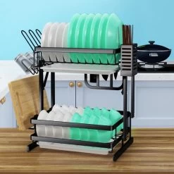 TammaT - Afdruiprek Met Lekbak 2 Laags – Inklapbaar - Afwasrek – Met 2 Lekbakken – Extra Accessories Voor Servies En Snijplanken - RVS - 38x35x26,5cm -Afwasgereedschap Winkel 1200x1200 365