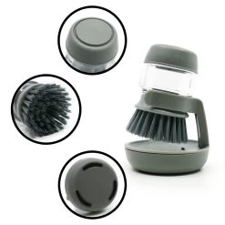 In Round Afwasborstel Met Zeepdispenser / Zeepreservoir – Inclusief Houder – Grijs – Afwas Borstel – Zeep Handborstel – Doseerpomp – Afwasmiddel Dispenser – Navulbaar -Afwasgereedschap Winkel 1200x1200 529