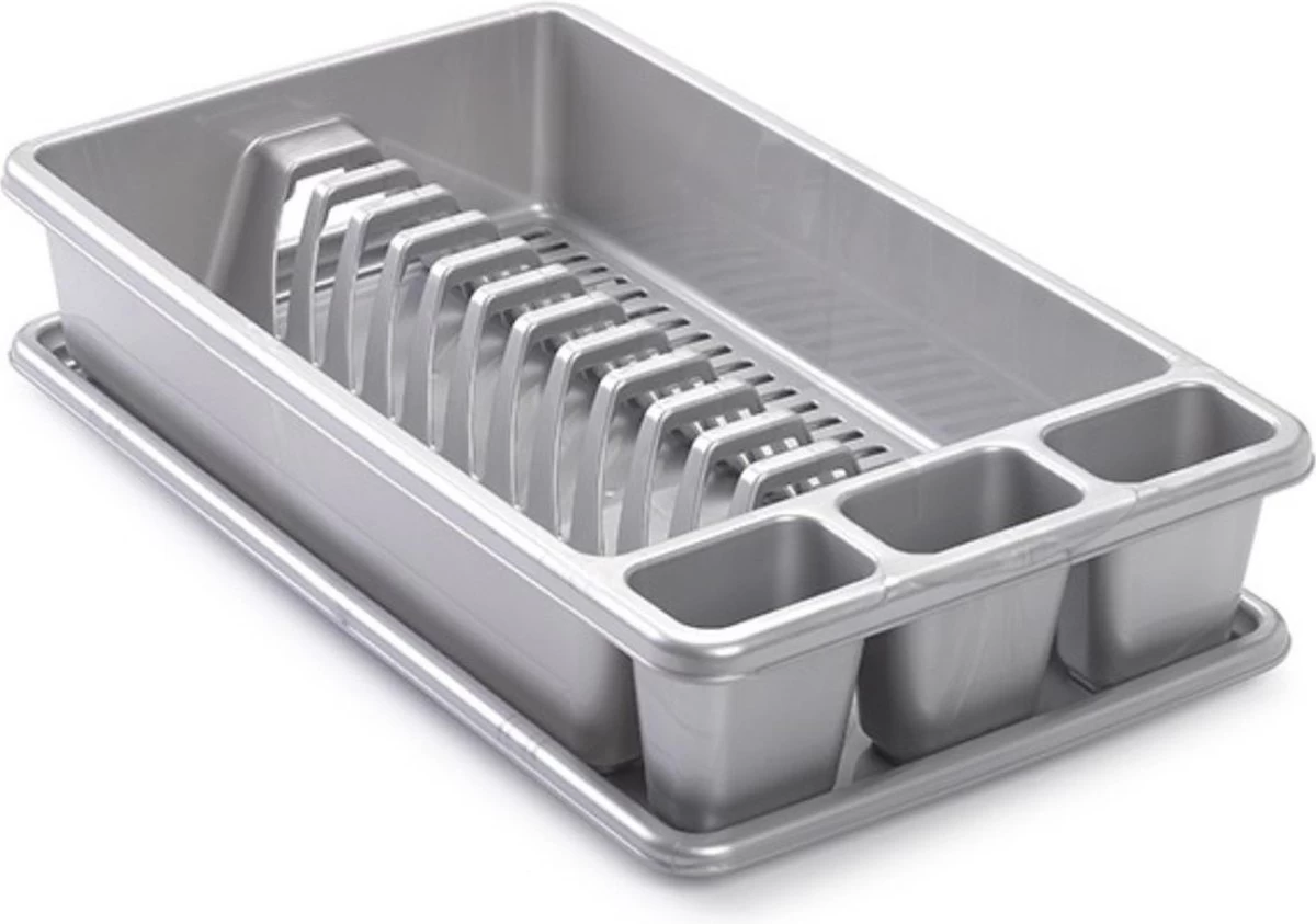 Afwas Afdruiprek Zilvergrijs Kunststof 45 X 26 X 9 Cm - Afwassen/drogen Met Lekbak 3 Afwas Afdruiprek Zilvergrijs Kunststof 45 X 26 X 9 Cm - Afwassen/drogen Met Lekbak