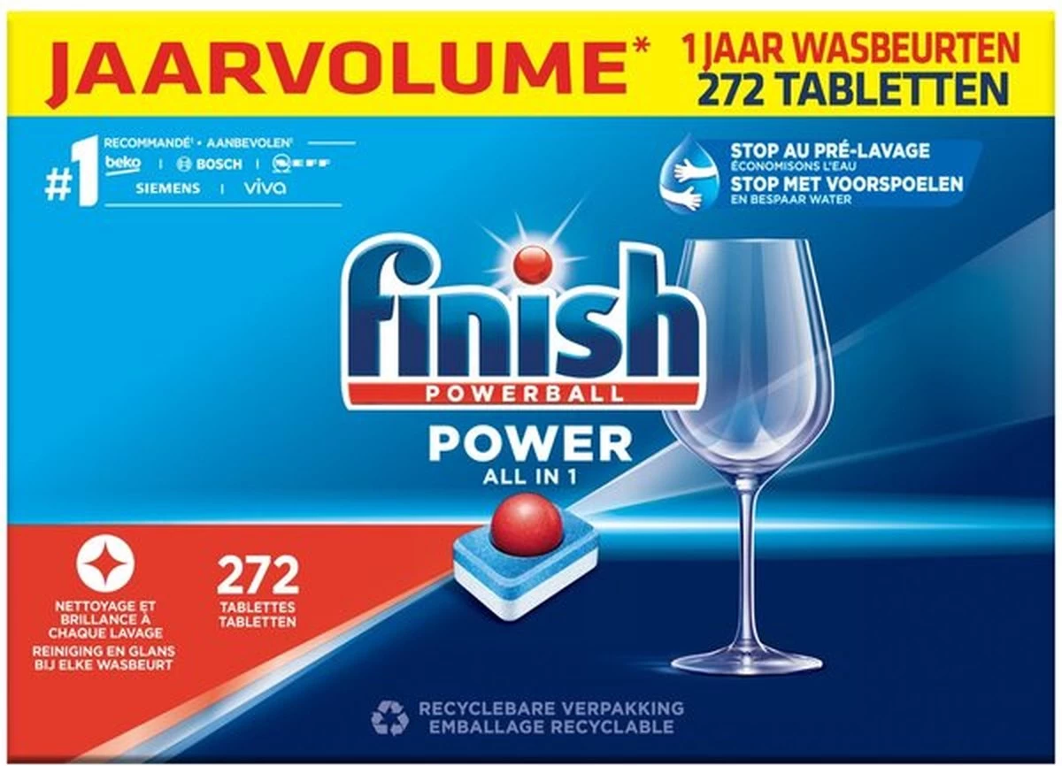 FINISH POWERBALL POWER ALL IN 1 VAATWASTABLETTEN - 272 Stuks 3 FINISH POWERBALL POWER ALL IN 1 VAATWASTABLETTEN - 272 Stuks