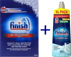 Finish Vaatwaszout 4kg Doos - Zout Voor De Vaatwasser + Finish - Glansspoelmiddel - 800 Ml