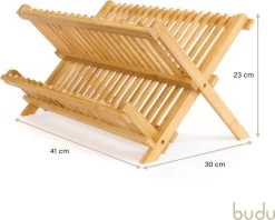 Budu Afdruiprek - Afdruiprekje Van Bamboe Hout - Afdruiprek Voor Afwas - Vaatwasrek - Keukenrek - Inklapbaar - Opvouwbaar - -Afwasgereedschap Winkel 1200x963 2