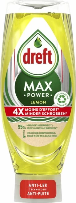Dreft MaxPower - Lemon - Vloeibaar Afwasmiddel - Voordeelverpakking 8 X 640 Ml -Afwasgereedschap Winkel 454x1200