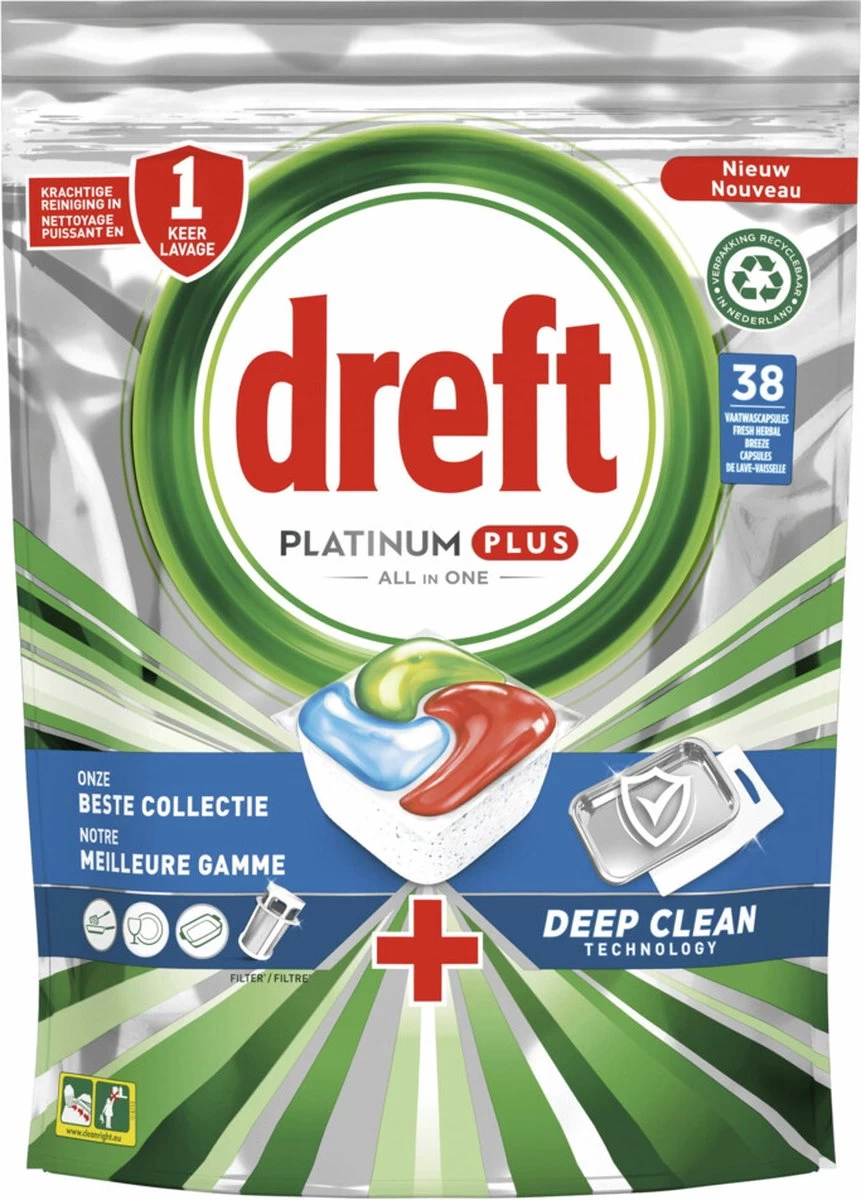 Dreft Platinum Plus All In One Vaatwastabletten - Deep Clean - Voordeelverpakking 4 X 38 Stuks 5 Dreft Platinum Plus All In One Vaatwastabletten - Deep Clean - Voordeelverpakking 4 X 38 Stuks - Afbeelding 3