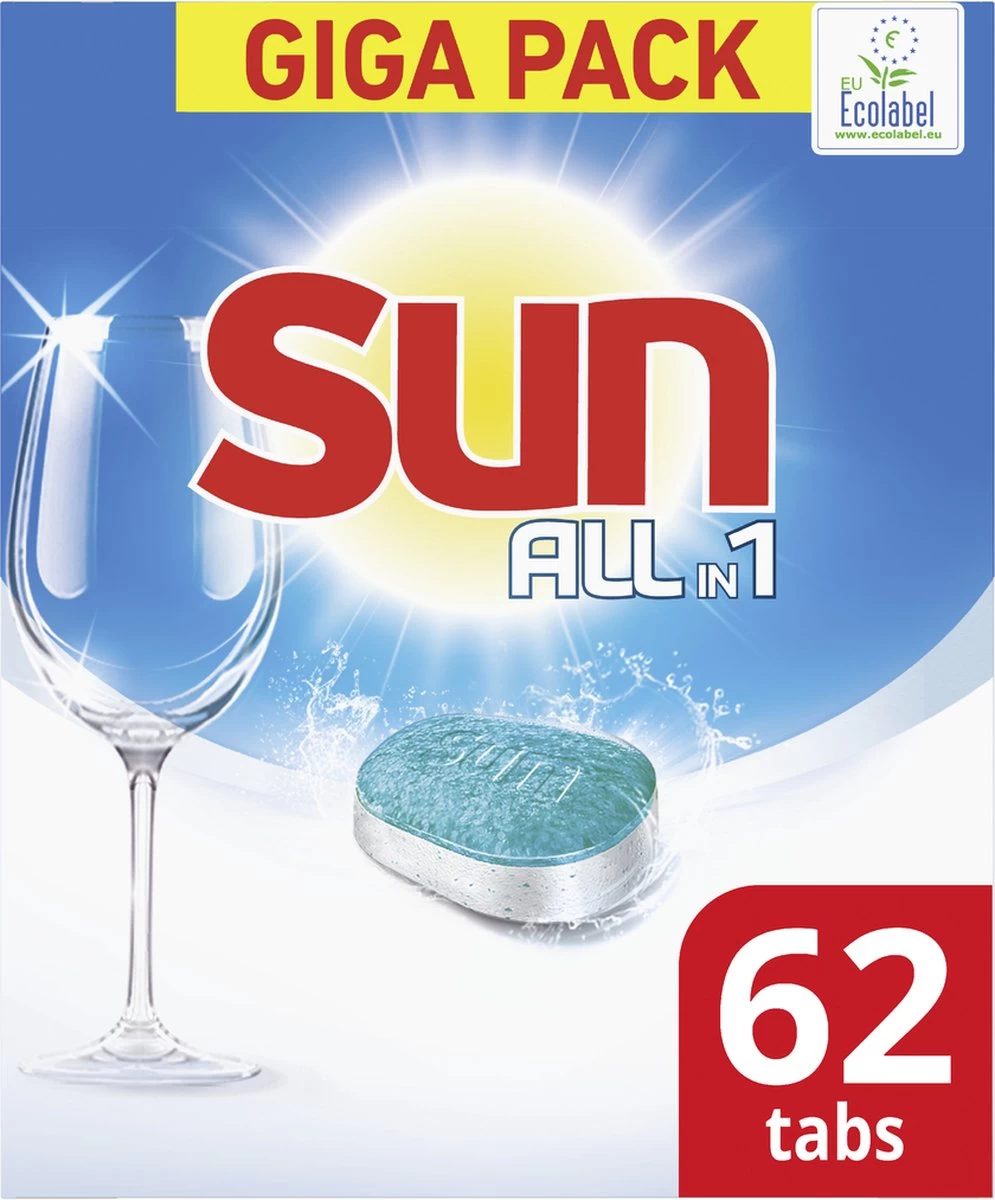 SUN® Sun All-in 1 Normaal Vaatwastabletten - 62 Tabletten - Voordeelverpakking 3 SUN® Sun All-in 1 Normaal Vaatwastabletten - 62 Tabletten - Voordeelverpakking